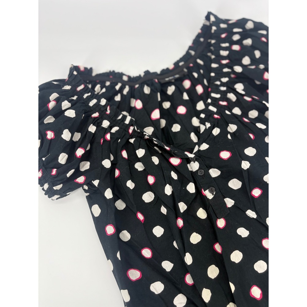 Style & Co Petite Black Polka Dot Off Shoulder Smocked Top Womens Size Medium